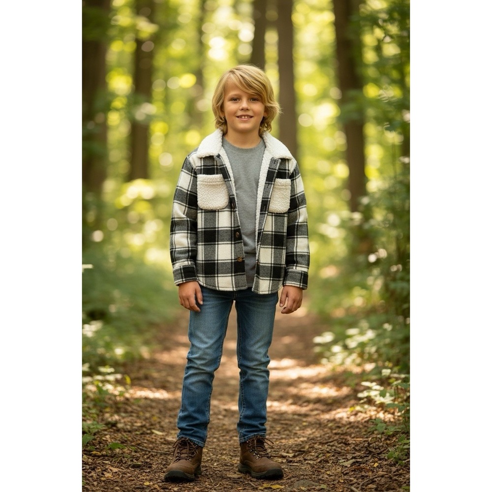 Kids Mix and Destiny Plaid Sherpa Lined Flannel Shirt Jacket Size 10 12